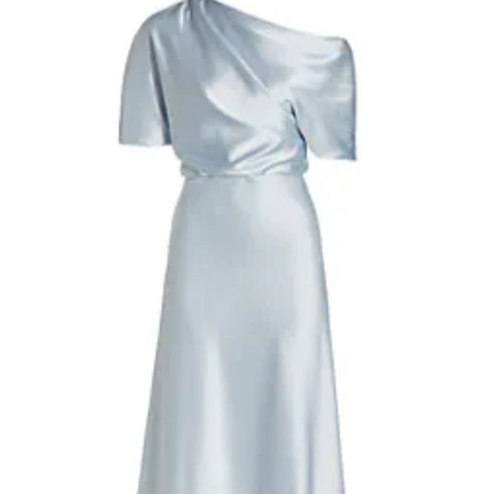 Amsale draped shoulder midi dress - ICE blue